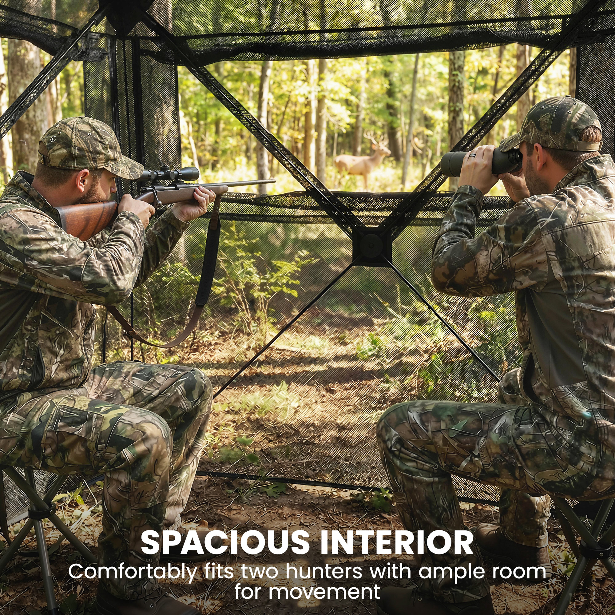 Hunting Blind for 2 Person, See Through Pop Up Blind with 270-Degree View, Windows for Deer Hunting, Camouflage — image 3