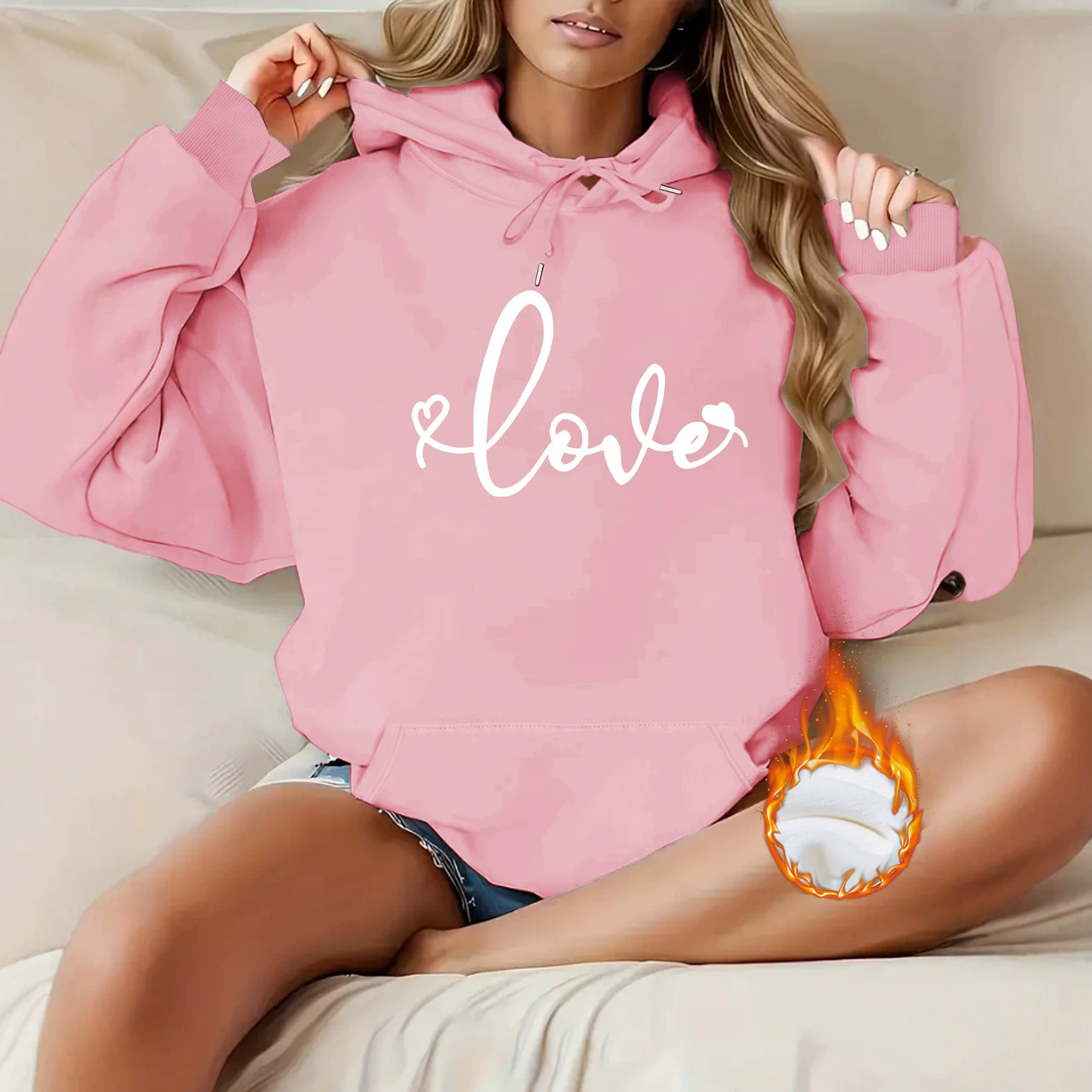Kangaroo pocket hooded long sleeved fleece hoodie — image 5