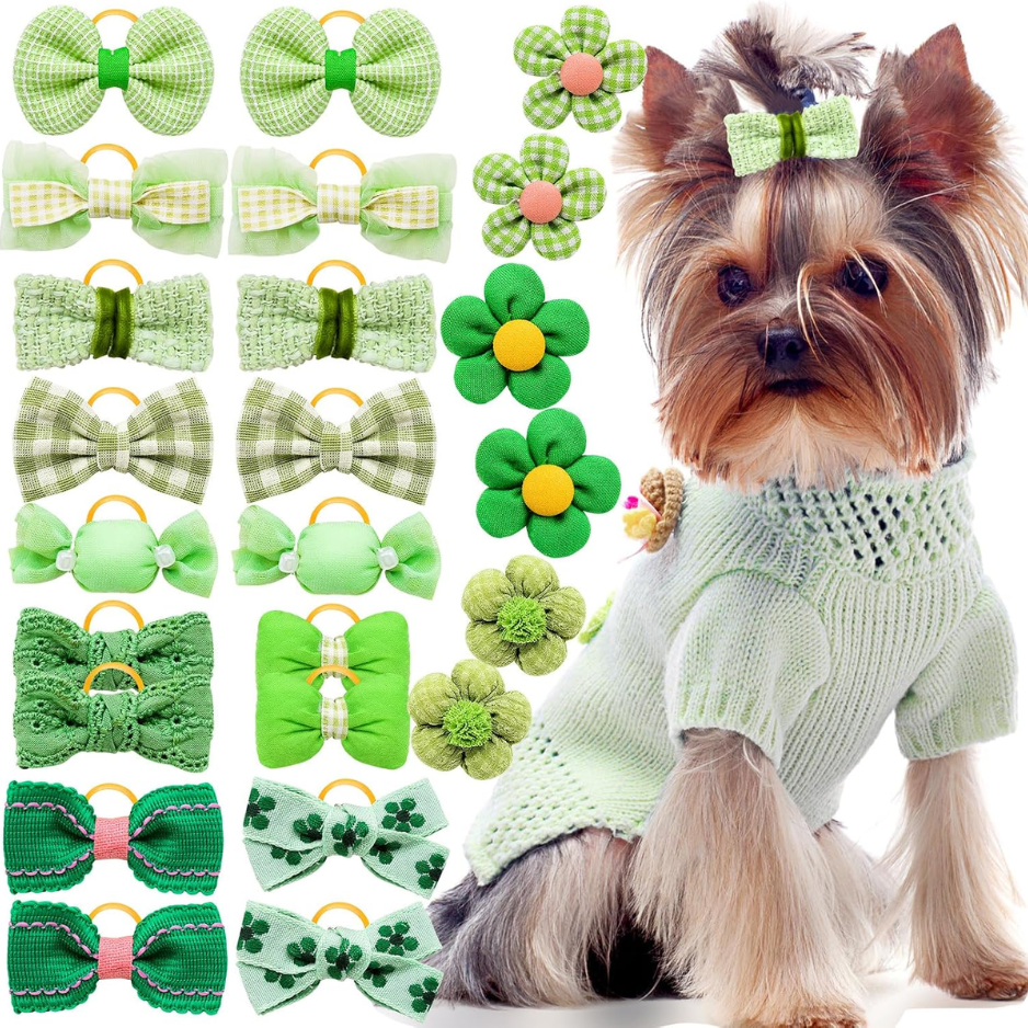 20 Piezas de Moños Verdes para Cabello de Perro con Bandas Elásticas para Perros Pequeños y Medianos — imagen 7
