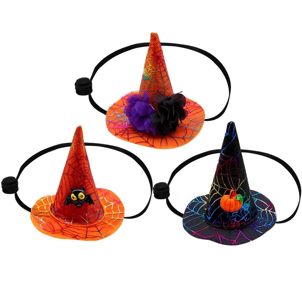 Halloween Spider Web Witch Hat Elastic Hair with Pet Supplies Dog Cat Pumpkin Bat Hat Hair Accessories — image 5