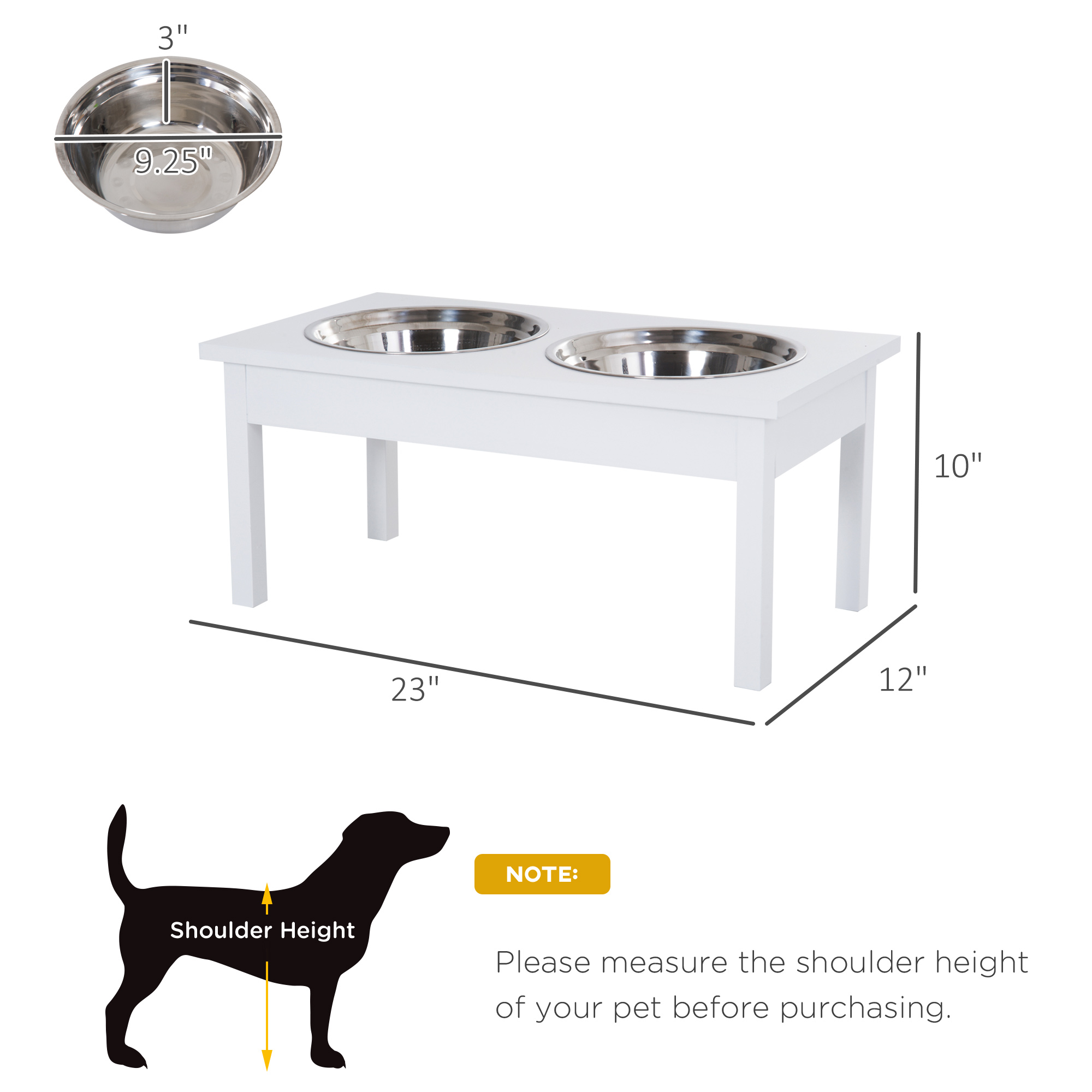 Tazones de Comida de Madera Resistente para Perro de 23", Estación de Alimentación Elevada para Mascotas -Blanco — imagen 6
