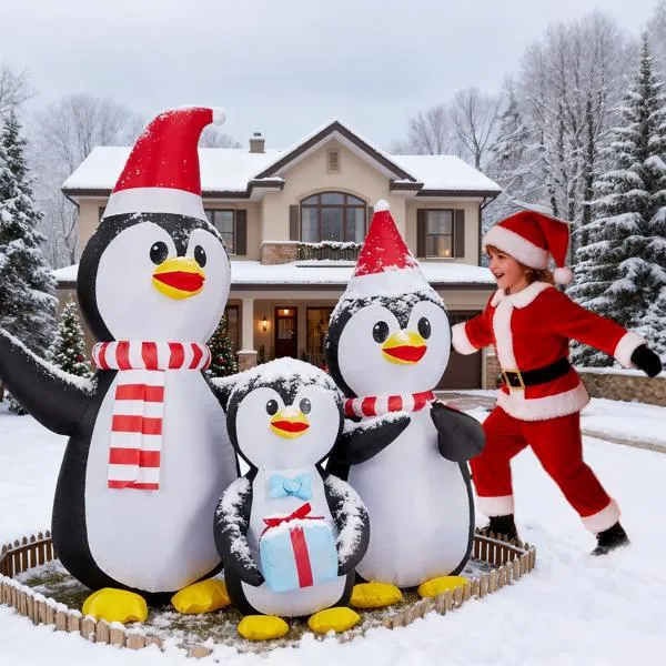Lighted Christmas Inflatable Decoration, Inflatable Penguin Family, Funny Blow Up Yard Decorations With Built-in LED Lights For Holiday Party Front Yard Lawn Garden Decor — image 3