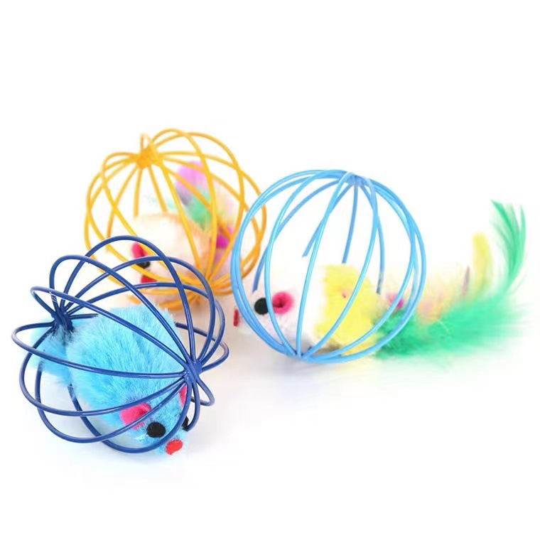 Cat Toys Feather tail Cage Mouse Enjoying Self congratulation Pet Color Emulated Mouse Teasing Cat Toys — image 2