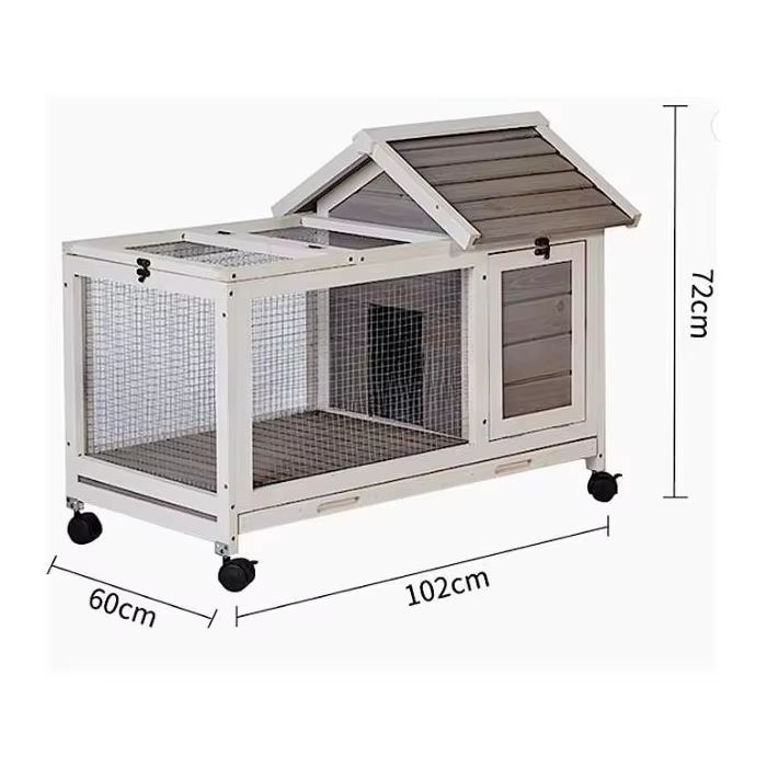Casa de madera para mascotas al aire libre Pequeño refugio de madera con rueda para conejos — imagen 3