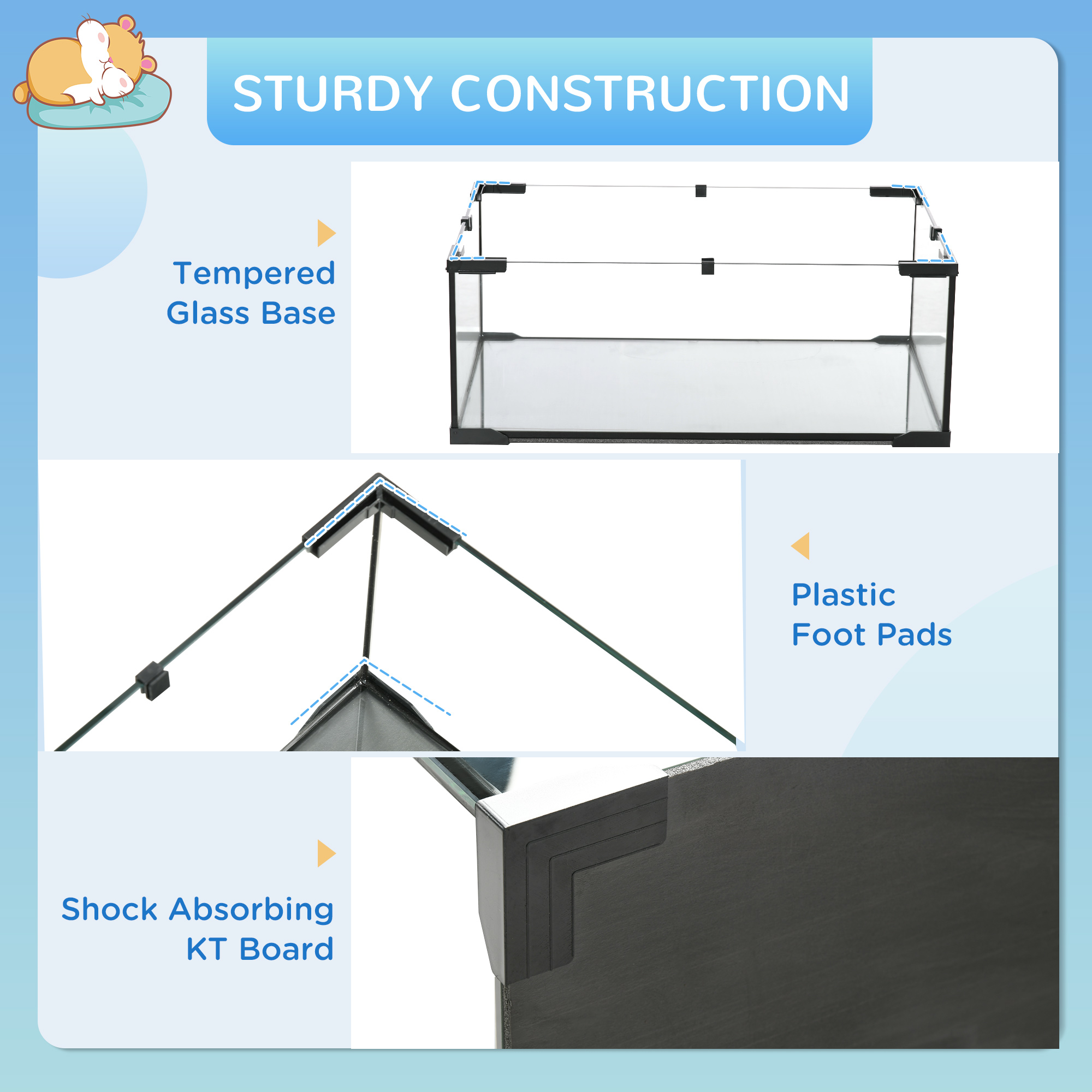 Caja para Hámsters de 23.5", Cárcel para Conejos con Fondo de Vidrio para Pequeños Hámsters, Negro — imagen 3