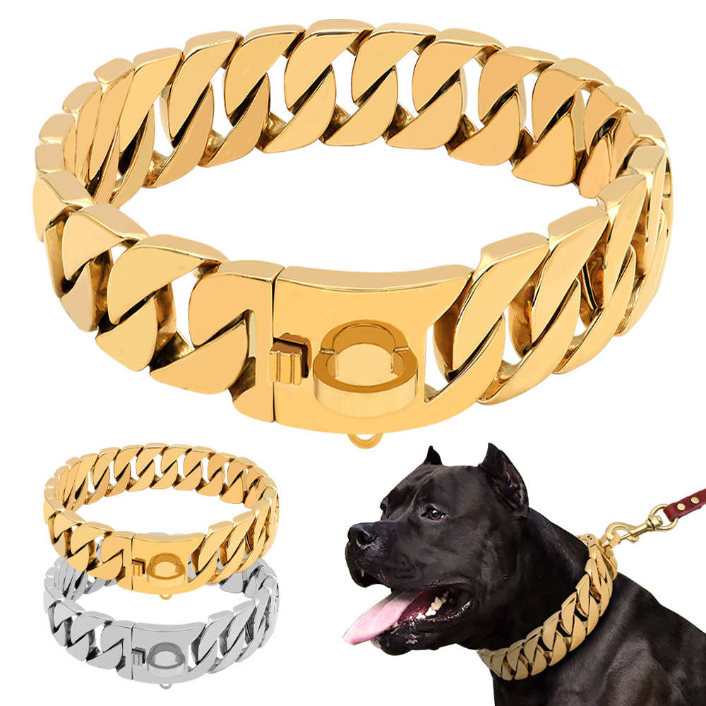 Stainless Steel Dog Collar Dog Necklace Gold Dog Chain Fierce Dog Castro Bully Doberman Bulldog Dog Chain — image 1