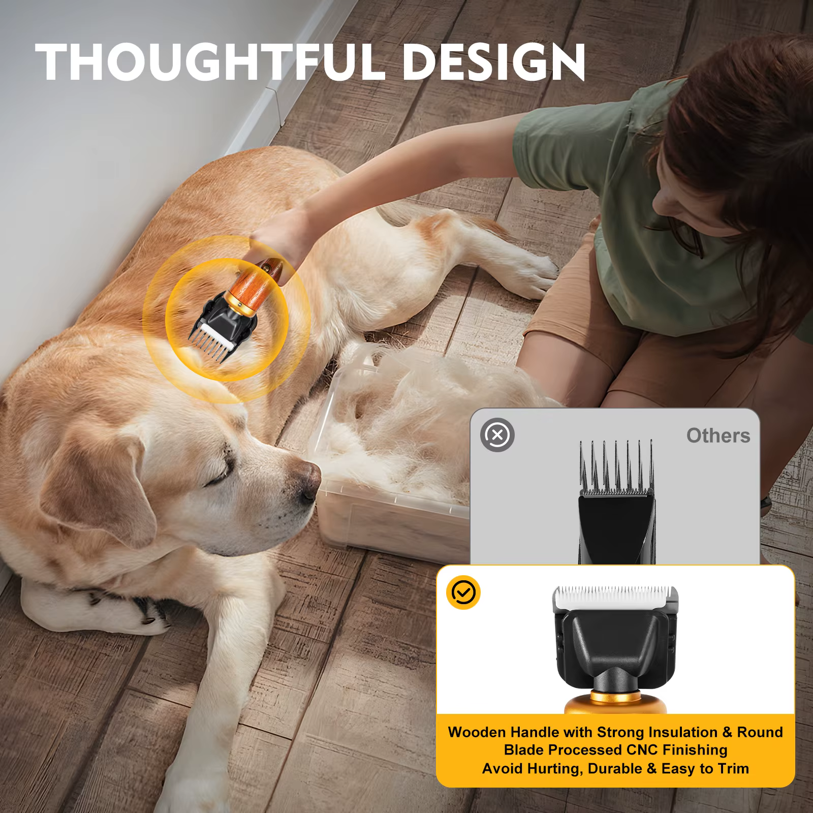 Electric Pet Clipper 55W, Professional Corded Animal Shears for Sheep Goats Dogs, Low Noise with Wooden Handle US Plug — image 5