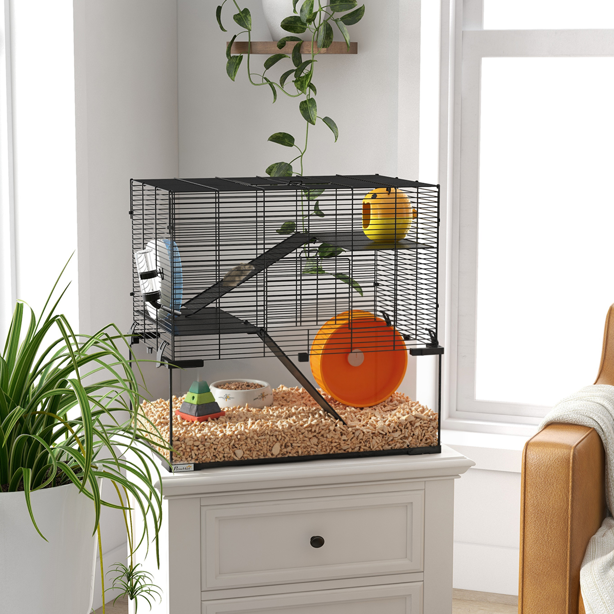 Caja para Hámsters de 23.5", Cárcel para Conejos con Fondo de Vidrio para Pequeños Hámsters, Negro — imagen 5