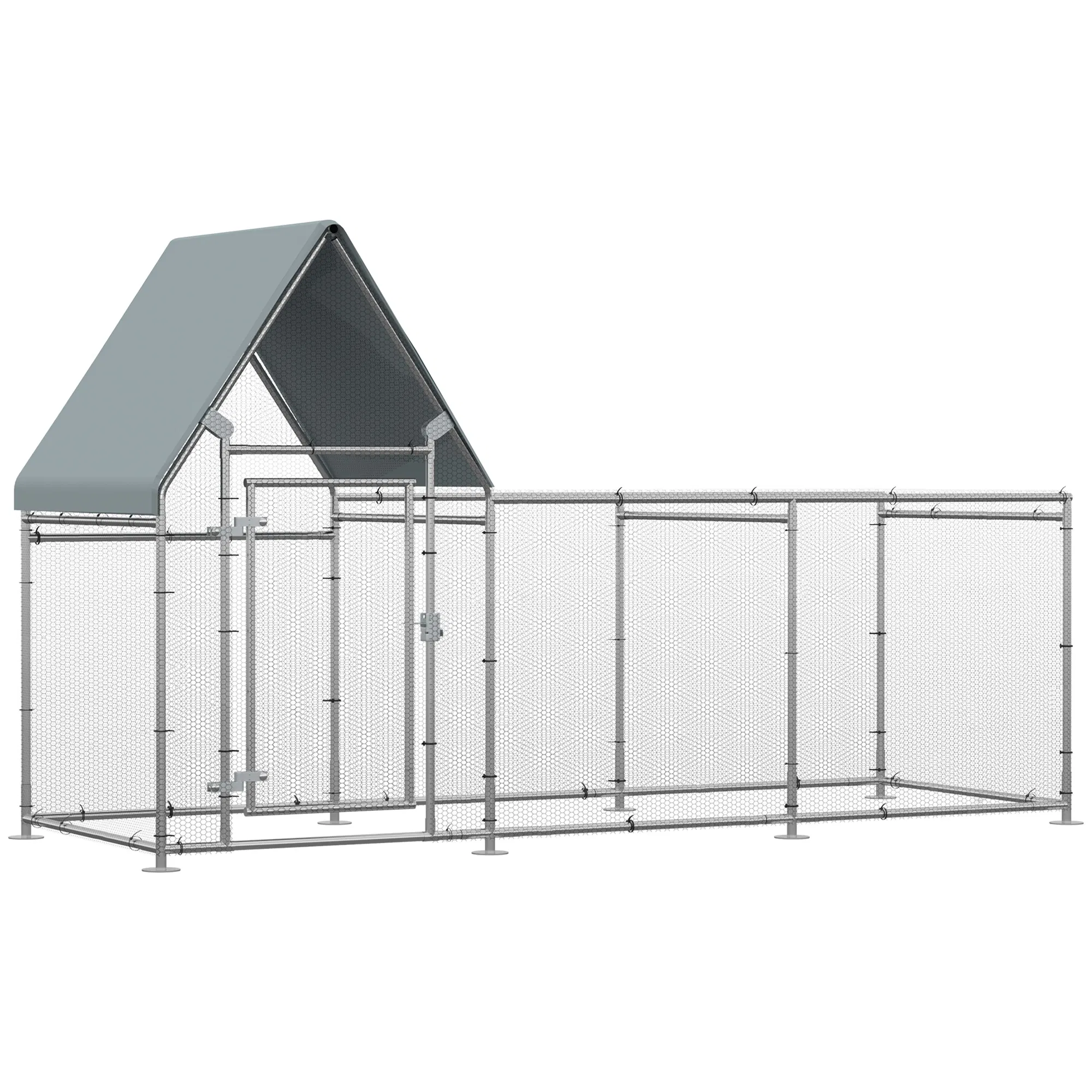 Walk In Chicken Run, Large Galvanized Chicken Coop, Hen Poultry House Cage, Rabbit Hutch Metal Enclosure with Water-Resist Cover for Outdoor Backyard Farm, 119" x 42" x 68" — image 1