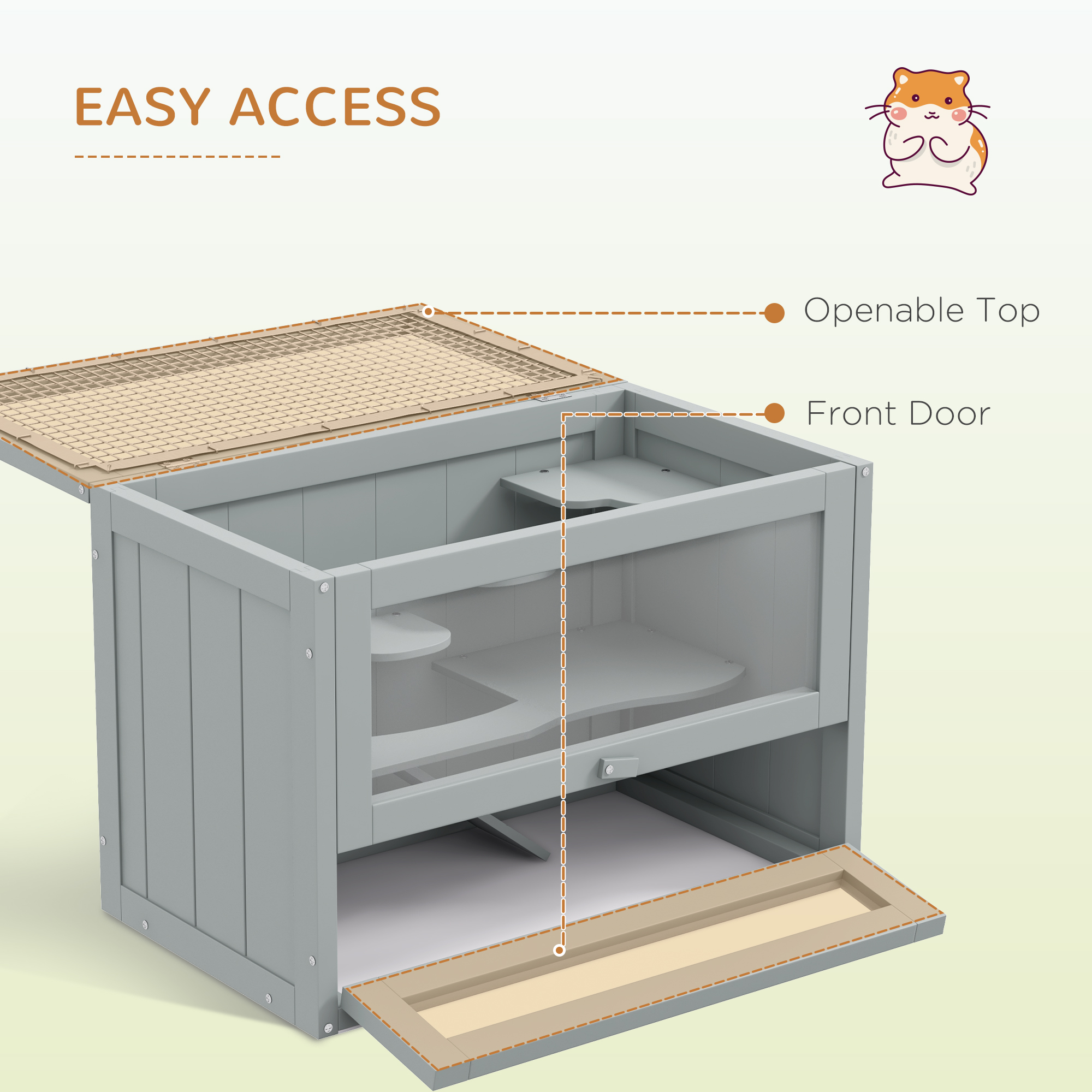 2-Level Hamster Cage With Openable Top, Door, Shelf, Ladder, Gray — imagen 1
