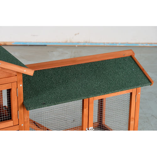 Caja de Jaula para Conejos Grande, 2 Niveles Exterior con Techo Impermeable Asfalto, Rampita Retirable y Caja de Madera para Conejos, Pollos y Pinos (Marrón y Verde) — imagen 5