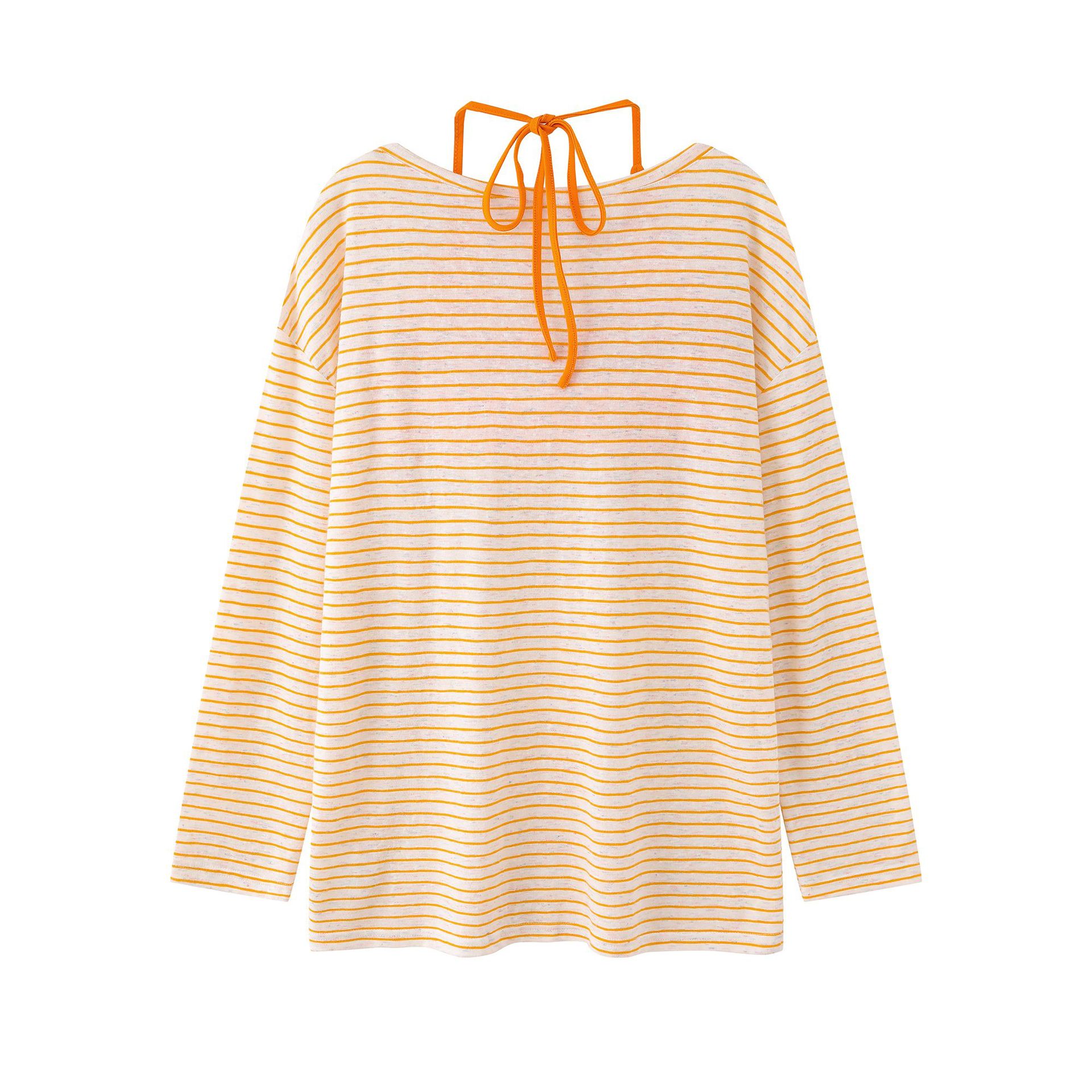 Starfish Print Two-Piece Strap Long Sleeve T-Shirt for Women, Color-Blocking Tie-Waist Slim Fit Cropped Top — image 3