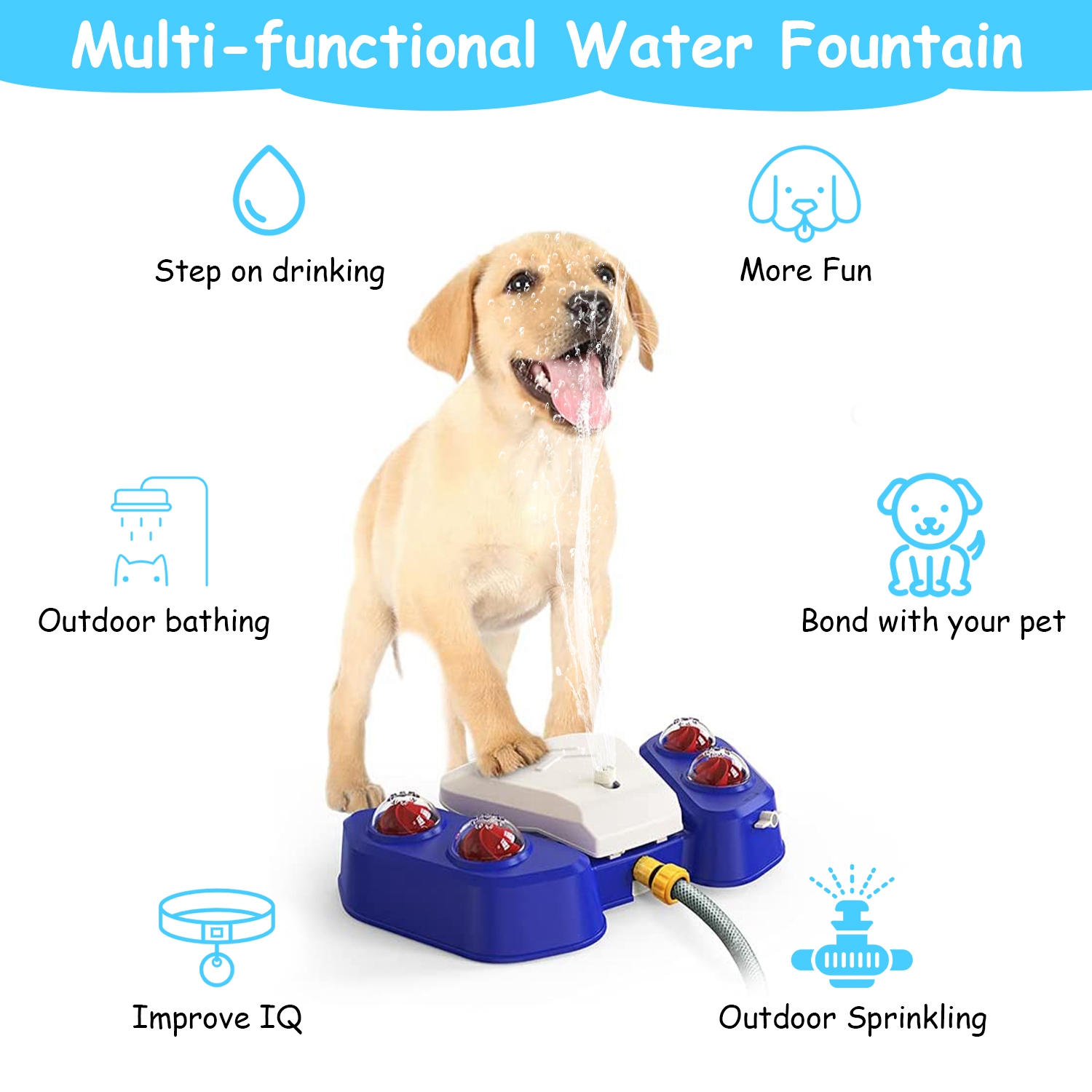Blue-Yellow Color Options - 1Pc Dog Water Fountain Multifunctional Automatic Pet Water Dispenser Outdoor Step-on Activated Sprinkler For Drinking Shower Fun — image 20
