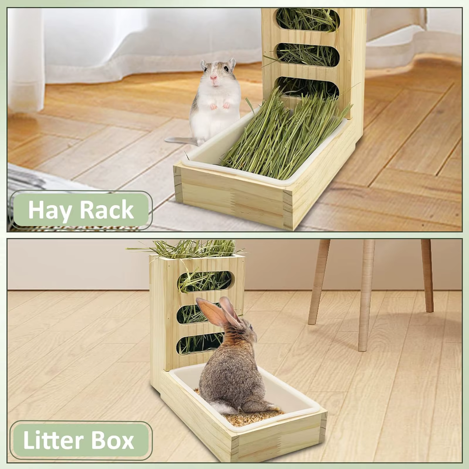 Rabbit Hay Feeder with Litter Box Hay Rack Feeder Small Animal Hay Holder for Hamster Bunny Small Animals Chinchilla Guinea Pig — image 2
