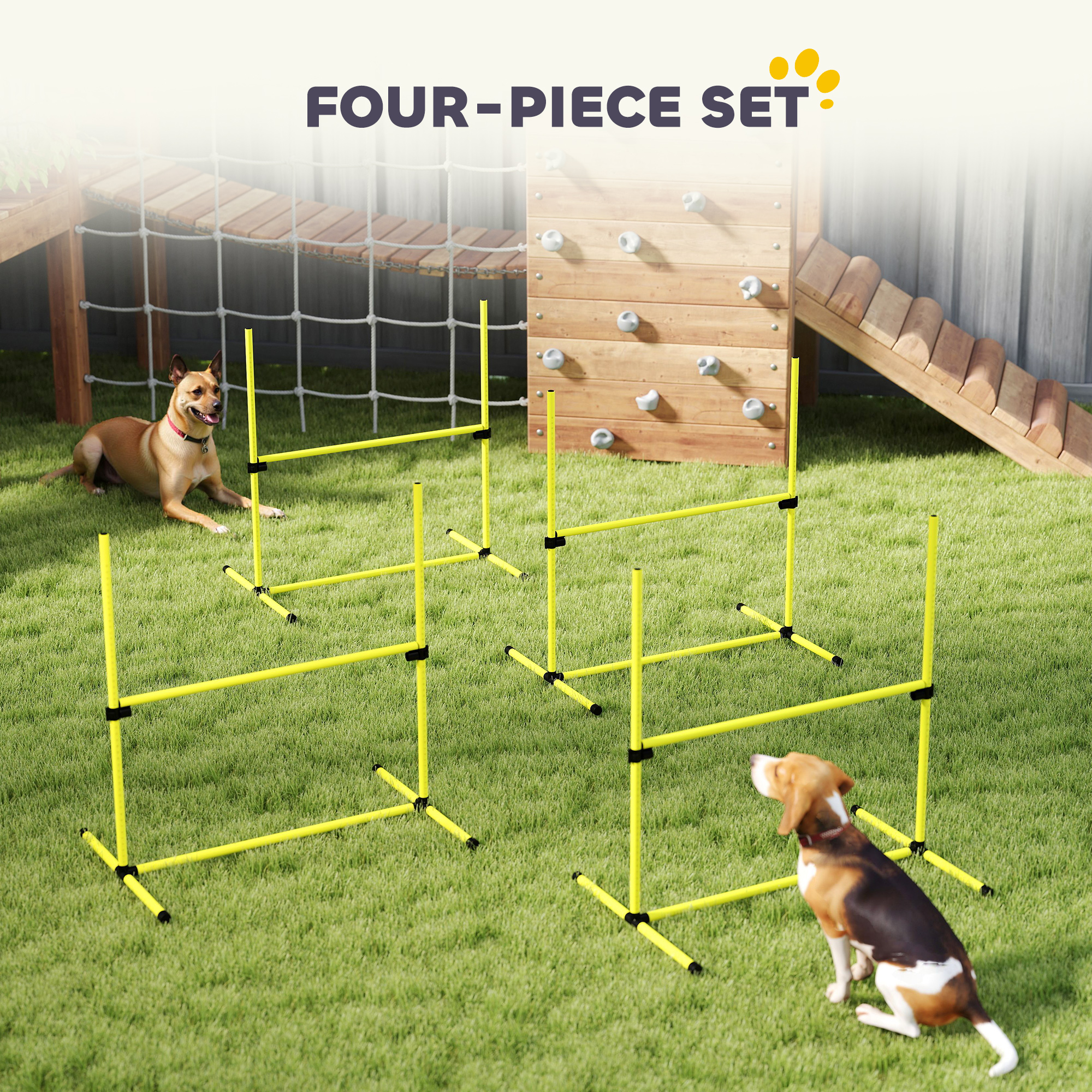 Set de Agilidad para Perros de 4 Piezas con Barras de Salto de Altura Ajustable, Bolsa de Transporte, Barra Superior Desmontable, Amarillo — imagen 4