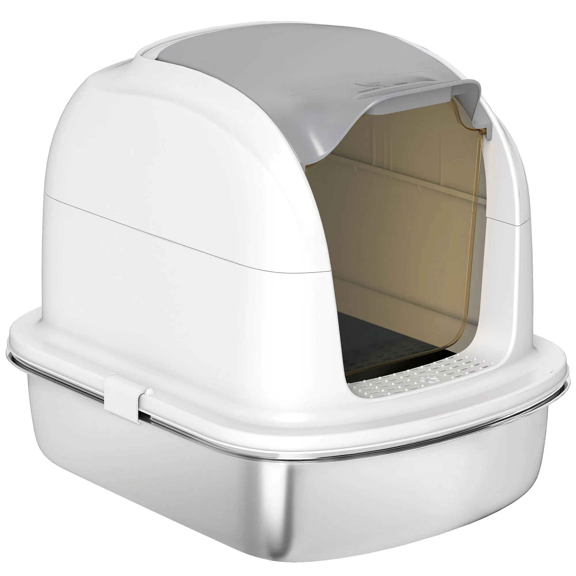 XL Stainless Steel Cat Litter Box with Lid for Big Cats, Enclosed Cat Litter Box with Flip Cover, Scoop — image 1