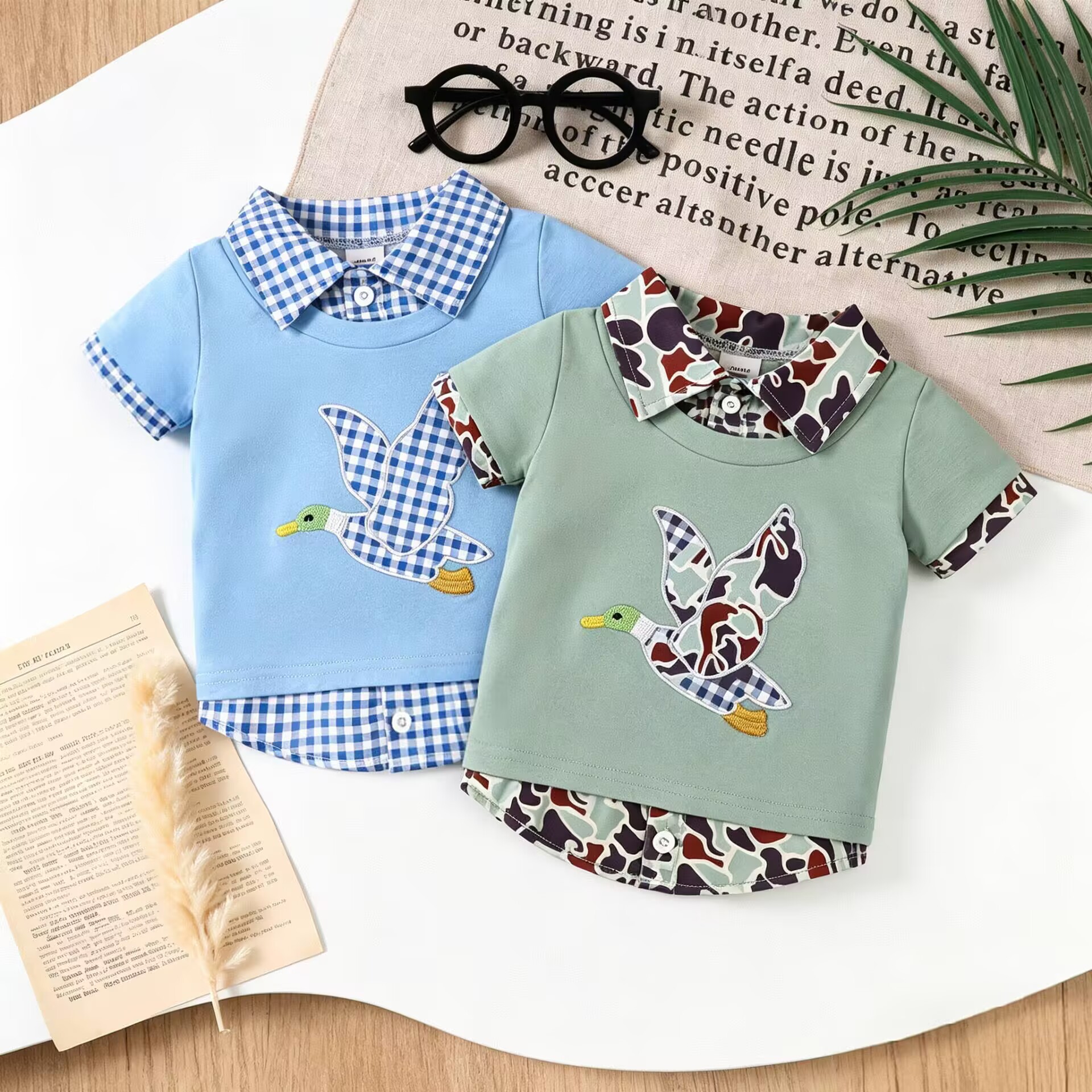 Casual Kids' Short Sleeve Polo Shirt with Duck Embroidery, Turn-Down Collar, Summer Clothing for Toddlers and Boys — image 1