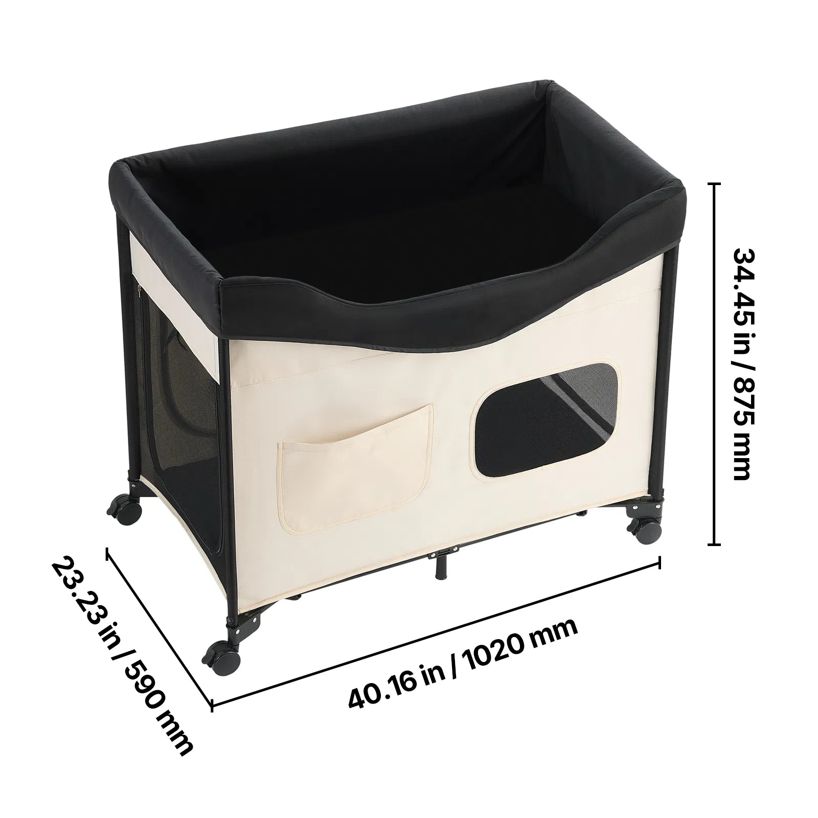 Cama de Descanso Elevada para Perros XL, Cama Portátil con Ruedas para Grandes Perros y Gatos, 600D Tela de Lino Oxford y Alfombrilla de Veludo Holandés con Muelles de Espuma, Almacenamiento Lateral para Accesorios — imagen 2