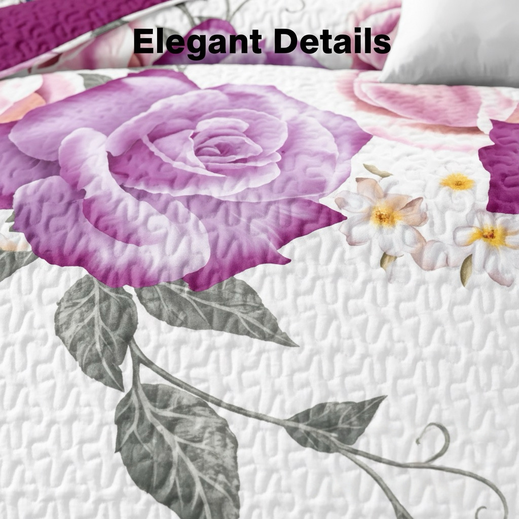 Set de Edredón y Cortinas de 9 Piezas 'Habitación en una Bolsa', Diseño Americano con Estampado Floral de Rosas Magenta y Morado Intenso, Colcha Gruesa con 6 Paneles de Cortina Personalizables, Apto para Mascotas de Alto Gramaje — imagen 12