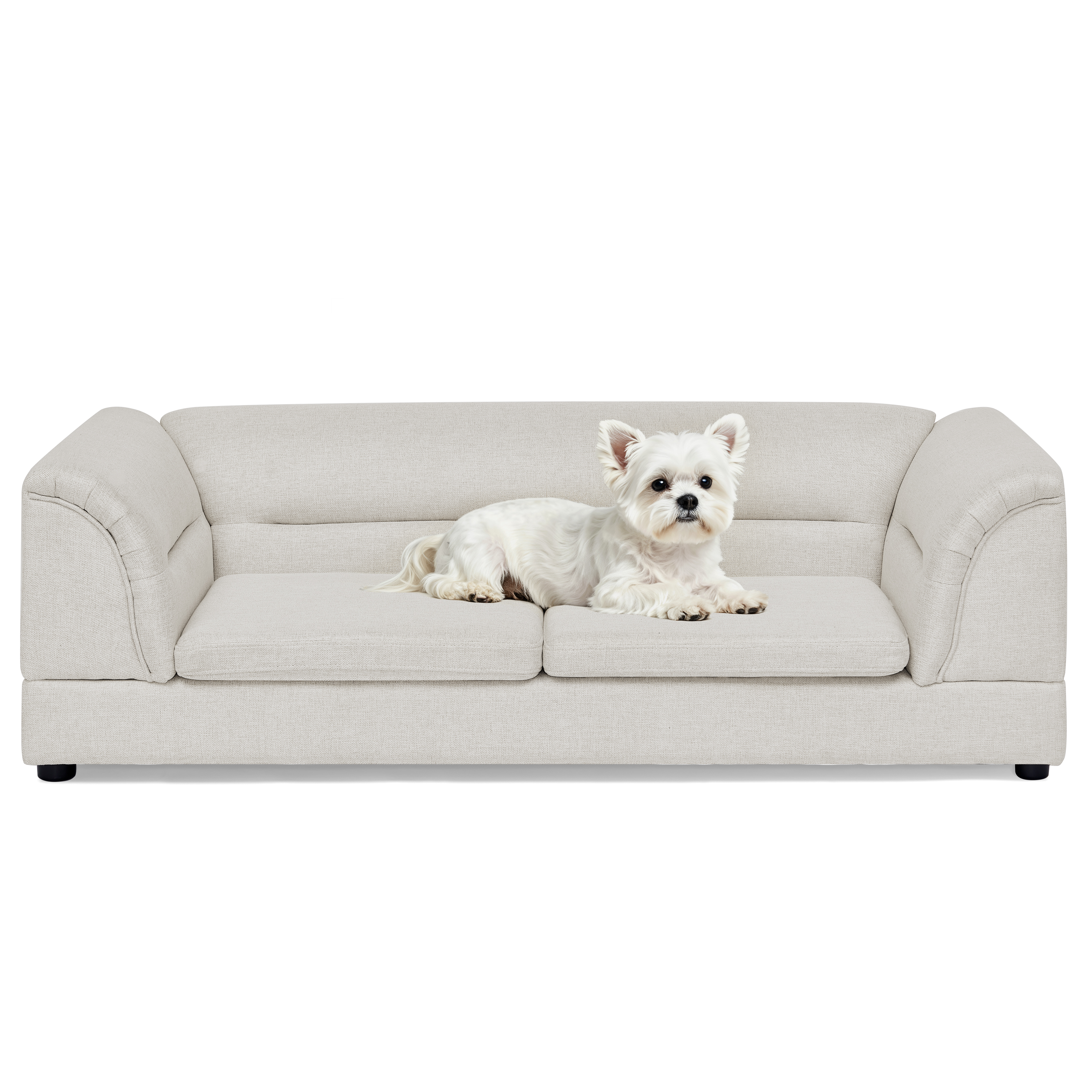 Silla de Comodidad para Mascotas Grande, Sofá Rectangular con Brazo Curvo en Tela de Lino para Perros Grandes - Beige — imagen 8