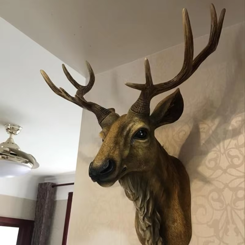 Faux Deer Head 17 inch Faux Animal Head Wall Décor Handmade Farmhouse Décor Rustic Wall Decor Deer Antlers Head Statue Resin Art — image 6