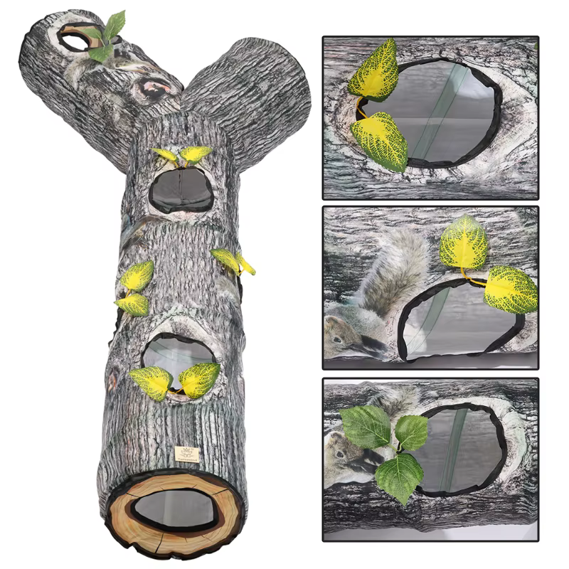 Big Collapsible Cat Tunnel Cat Toys Play Tunnel Durable Polyester Tree Pattern Hideaway Crinkle Tunnel for Small Pet — image 5