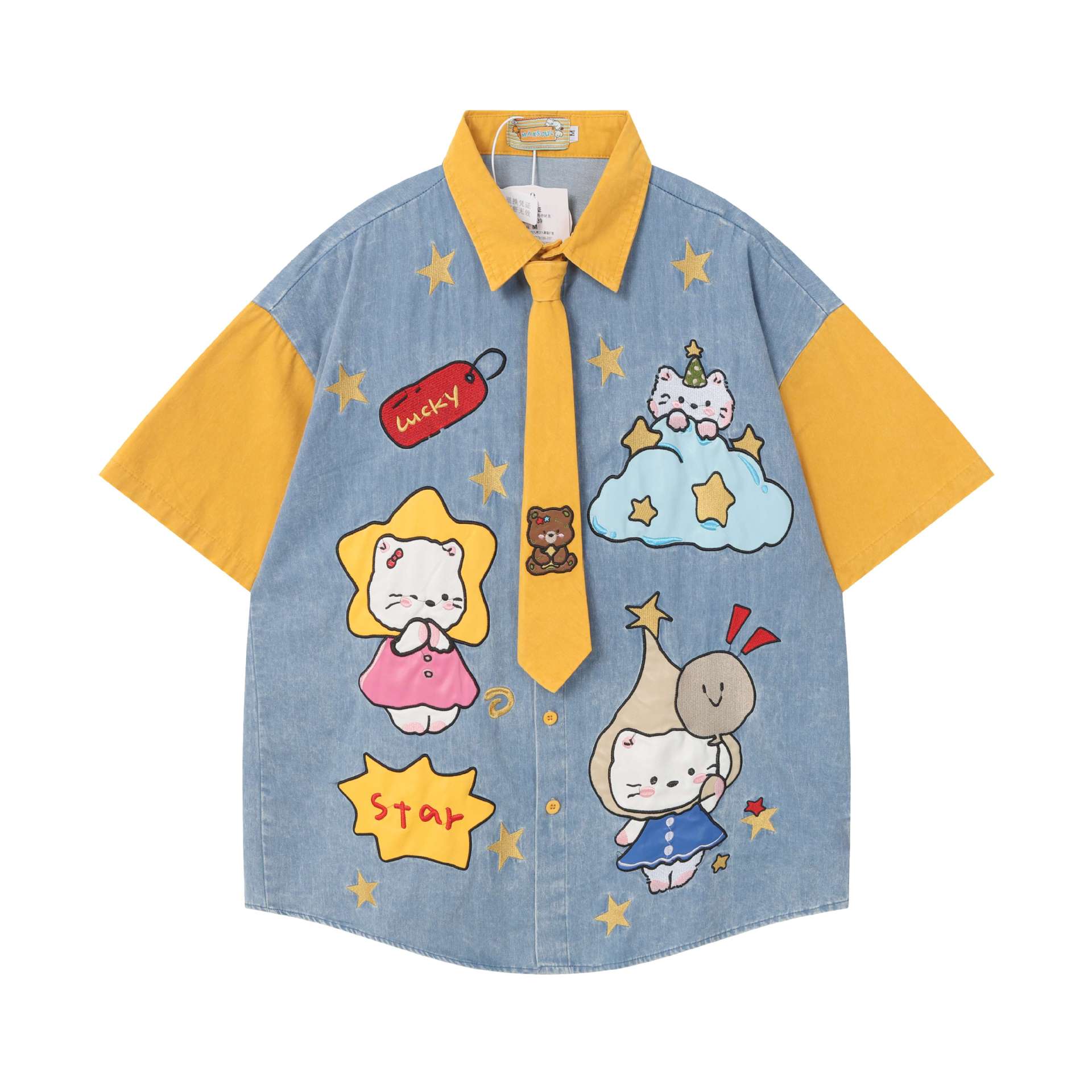 Cat patch embroidered short sleeved shirt — image 8