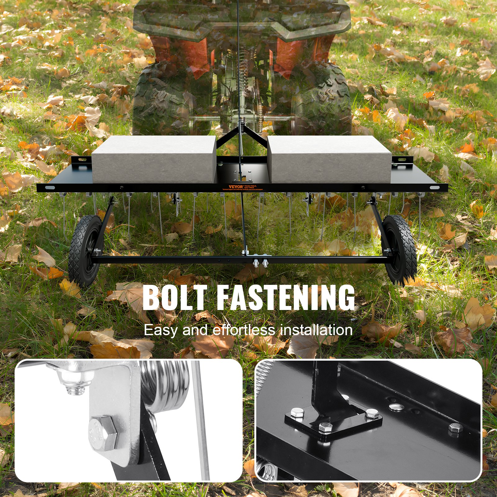 Tow Behind Dethatcher, 48-inch Tow Dethatcher With 24 Spring Steel Tines, Lawn Dethatcher Rake For ATV Or Mower, Tow Behind Lawn Rake With Lift Handle For Garden Farm Grass — imagen 5