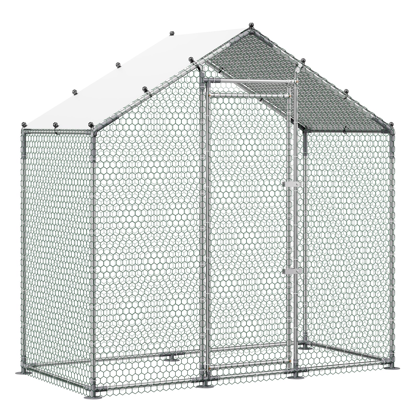 Casa de Pollos Metálica Grande, 6.6 x 3.3 x 6.6 Ft, Acceso Peatonal con Cubierta Impermeable y Estructura Rígida, Techo de Espiga para Pavo, Caja de Gallinas para Conejo, Ganso y Pavos en Patio Exterior Rural — imagen 1