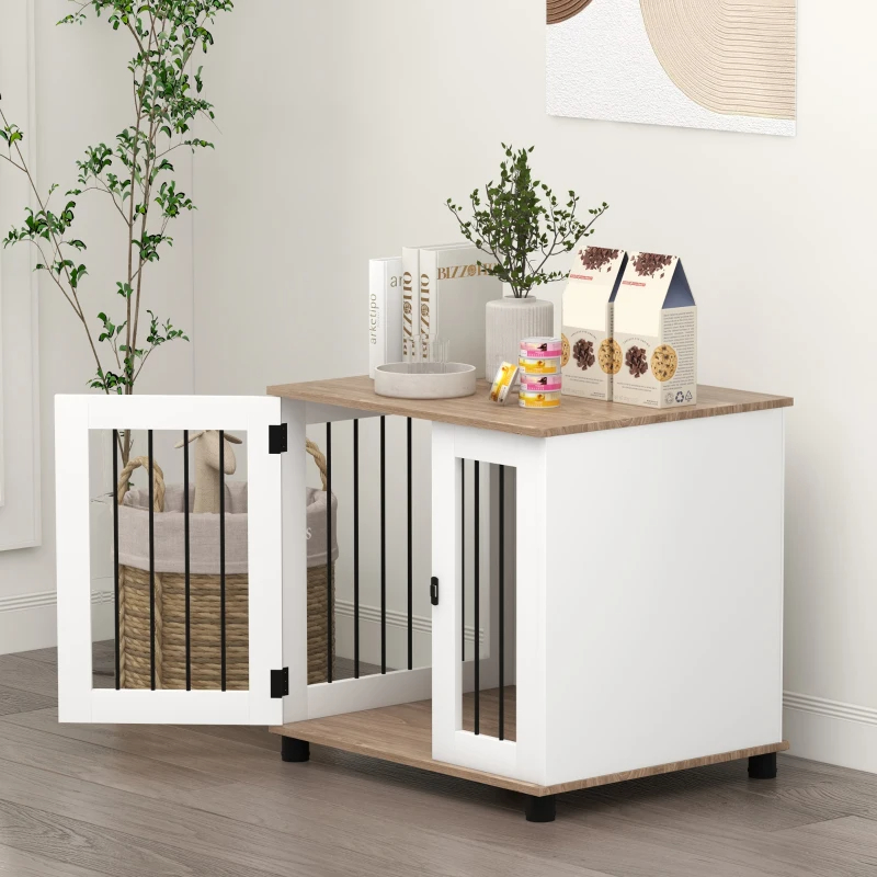 Mueble de Jaula para Perros con Puerta Blindada, Mesa Lateral para Canes y Pequeños Animales, Madera Tostada Marrón — imagen 3