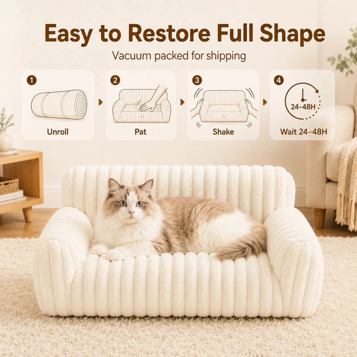 Cama Sofá para Gatos Adorables - Colchones de Pelo Suave con Forro Limpiable y Removible, Cunas de Gatos Fofos para Hogares Modernos — imagen 15