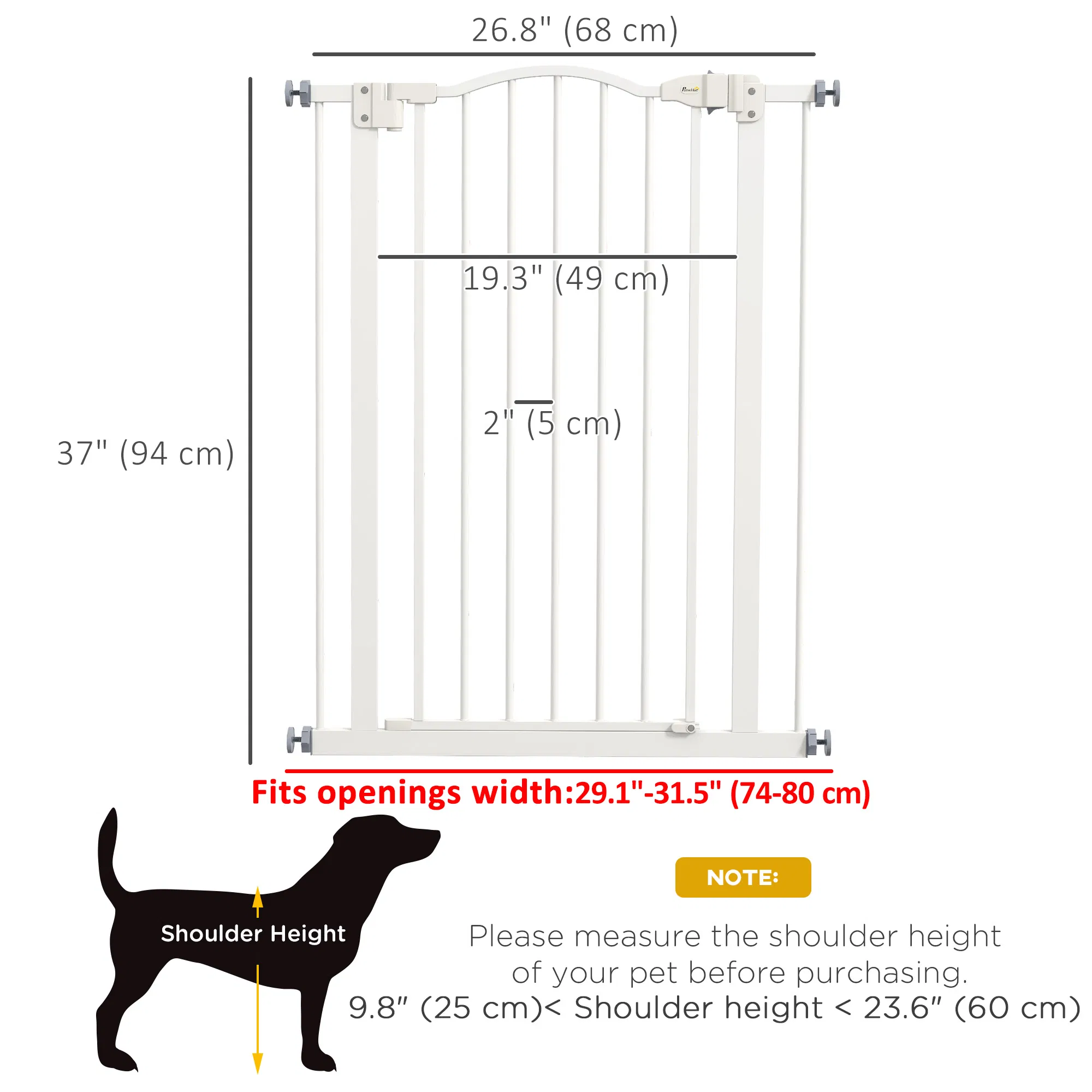 Extra Tall Dog Gate with Door, Pressure Fit, Auto Close, Double Locking for Doorways Hallways Stairs, 29"-32", White — image 3