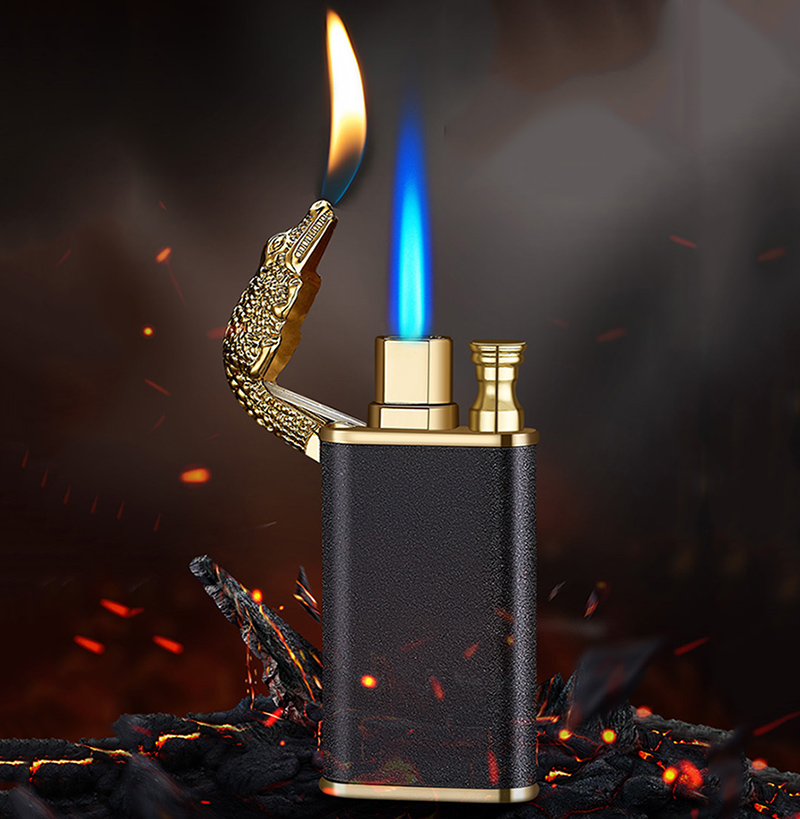 Creative Blue Flame Lighter Dolphin Dragon Tiger Double Fire Metal Winproof Lighter Inflatable Lighter — image 50