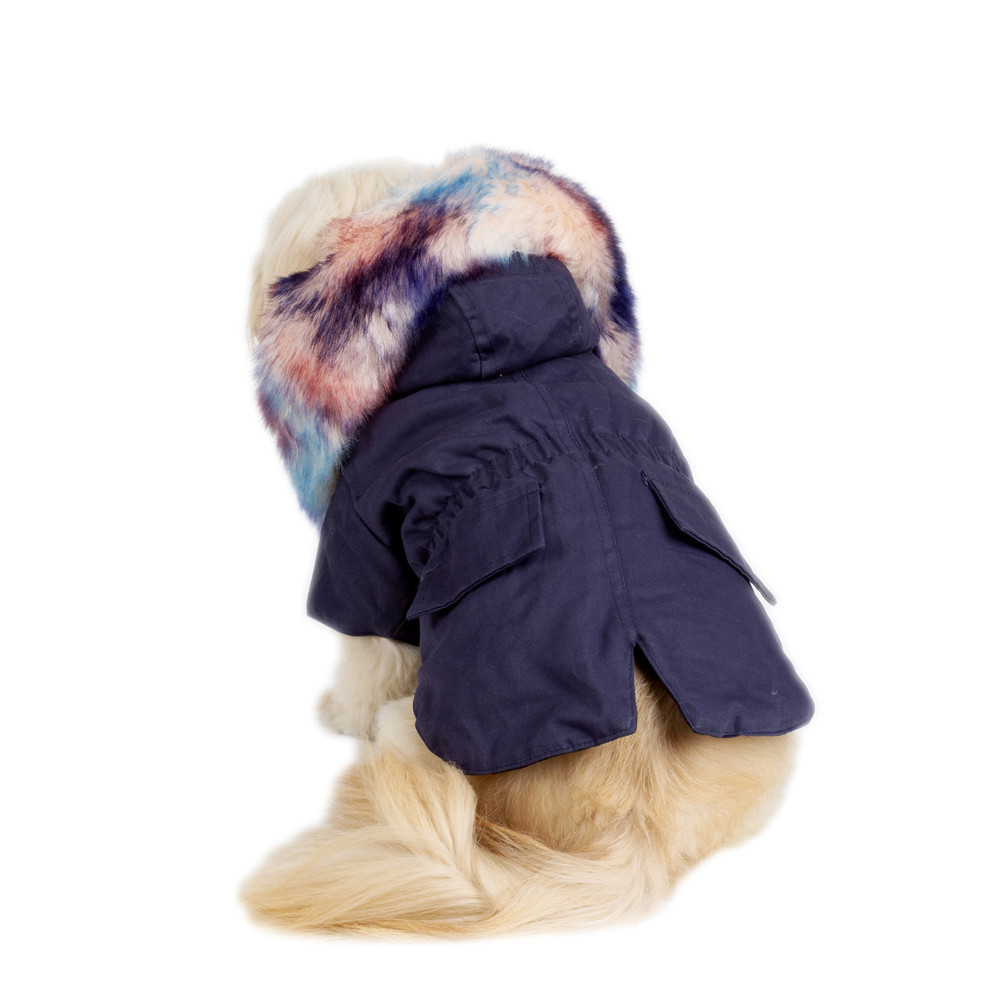 Autumn And Winter Pet Fur Collar Military Coat Faux Fur Warm Belt Buckle Quilted Dog Coat — image 2