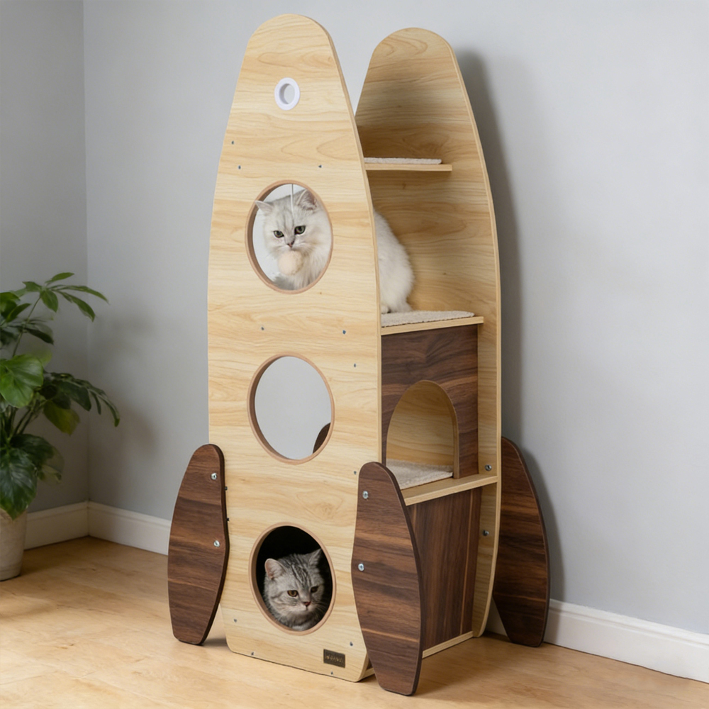 Árbol de Gato Rocket de 47 Pulgadas - Torre para Gatos en Interior con Pared de Escarbar Sisal y Manta de Escarbar Desmontable — imagen 5