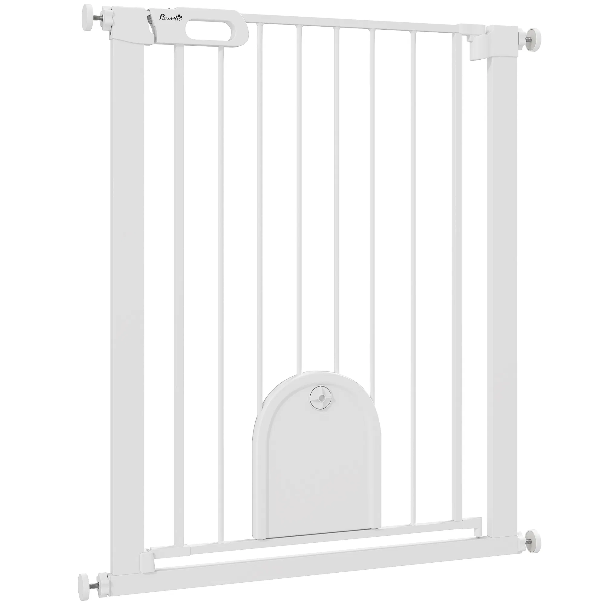 30"-32" Extra Wide Pet Gate Barrier with Small Door, 35"H Dog Gate with Safety Gate Barrier, Stair Pressure Fit, White — image 1