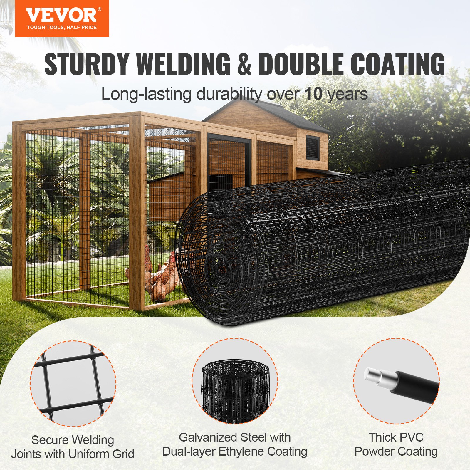 Hardware Cloth, 48'' X 50' Galvanized Wire Mesh Roll, 16 Gauge Chicken Wire Fence Roll, Vinyl Coating Metal Wire Mesh For Chicken Coop Barrier, Rabbit Snake Fences, Poultry Enclosures — imagen 5
