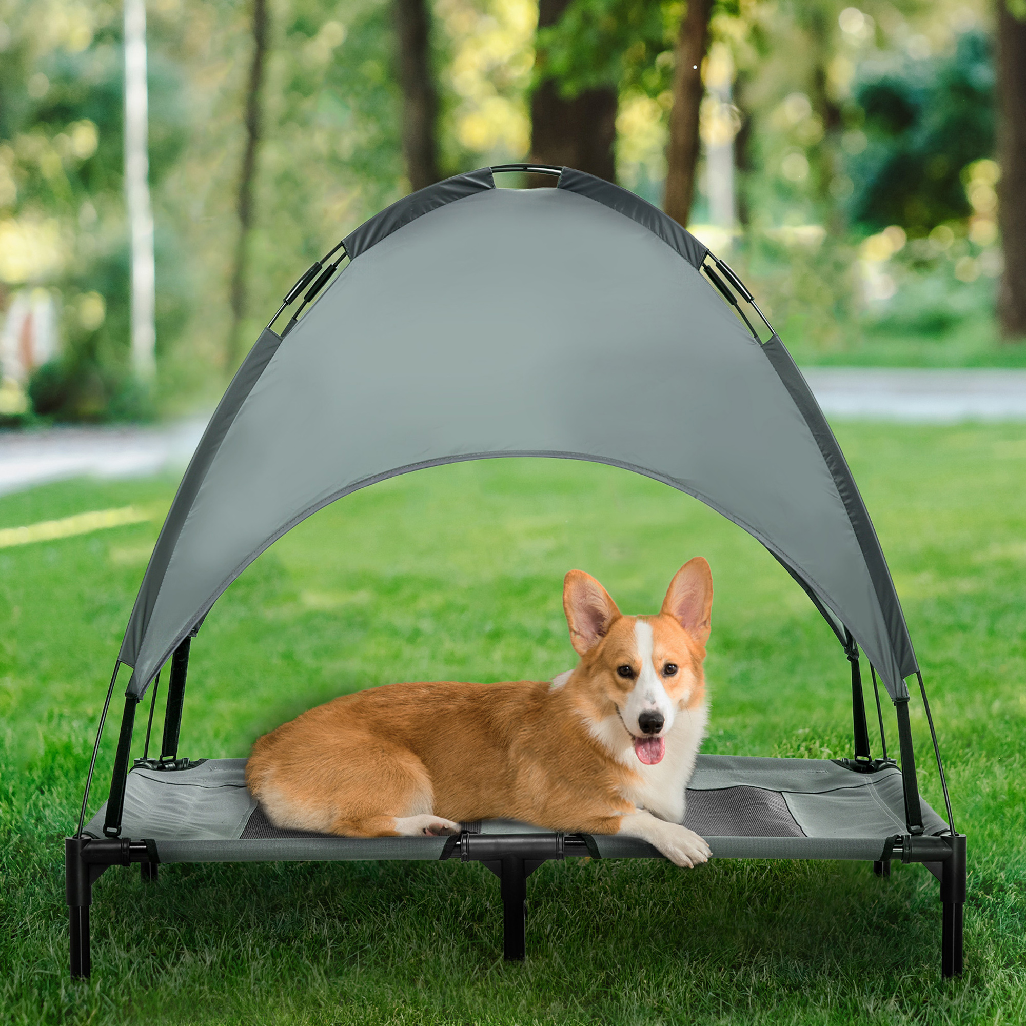 Cama para Perros Elevada con Pabellón Removible, Cuna de Perro al Aire Libre con Protección UV, 36 Pulgadas de Diámetro para Camping, Gris — imagen 1