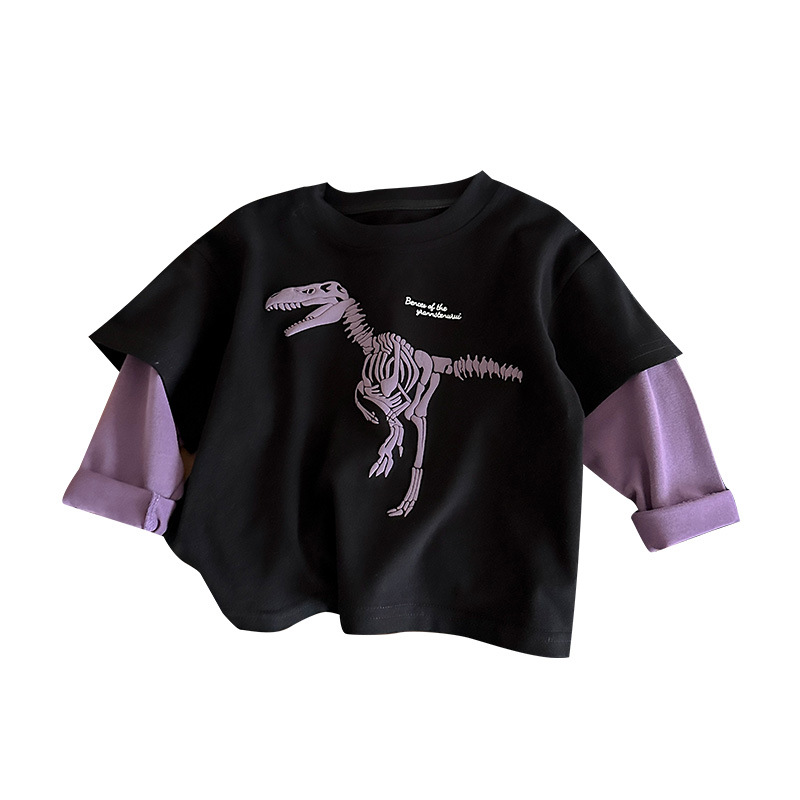 Fake two dinosaur pullovers baby round neck hoodie — image 6