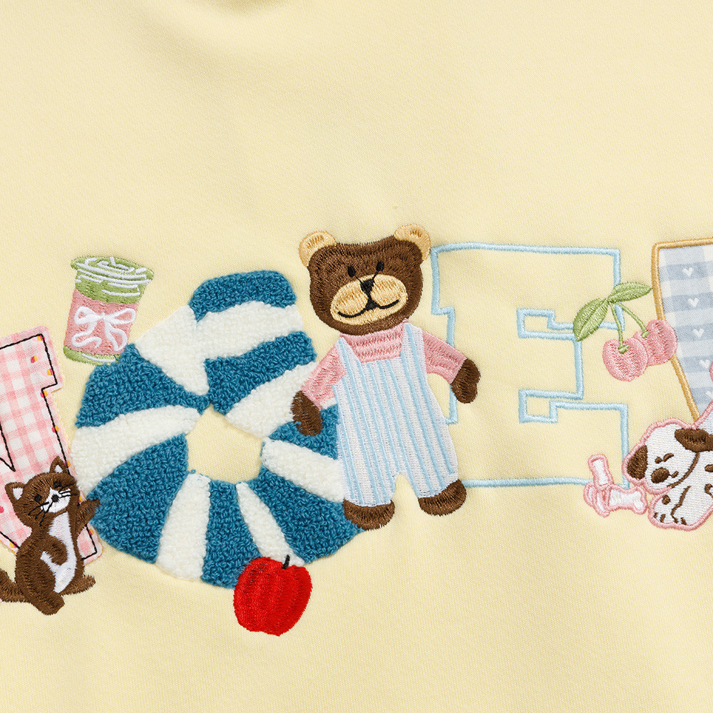Cartoon teddy bear embroidered fleece hooded sweatshirt — image 4