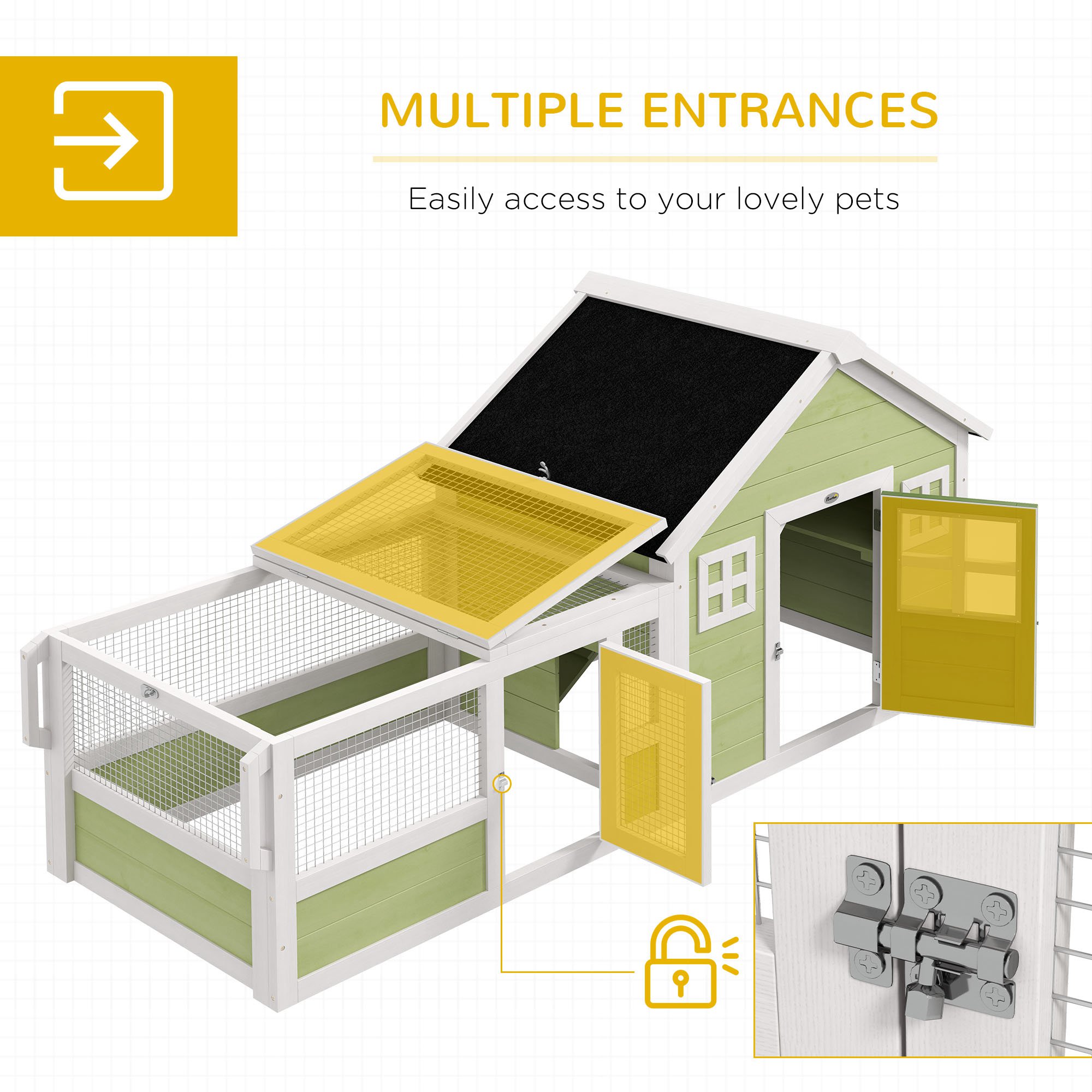 Casa para Conejos con Techo de Asfalto, Manija, Ruedas, Multicolor — imagen 7
