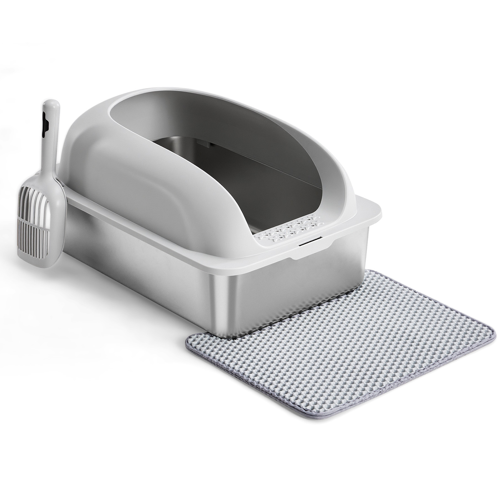 Caja de Arena para Gatos en Acero Inoxidable con Tapadera, Gran Caja de Arena para Gatos Grandes, Escoba y Manta Incluidas — imagen 33