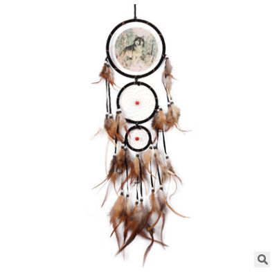 Cazador de Sueños Estilo Indio con Cabeza de Lobo Pintura al Óleo para Decoración de Hogar Pendiente de Pluma Natural — imagen 6