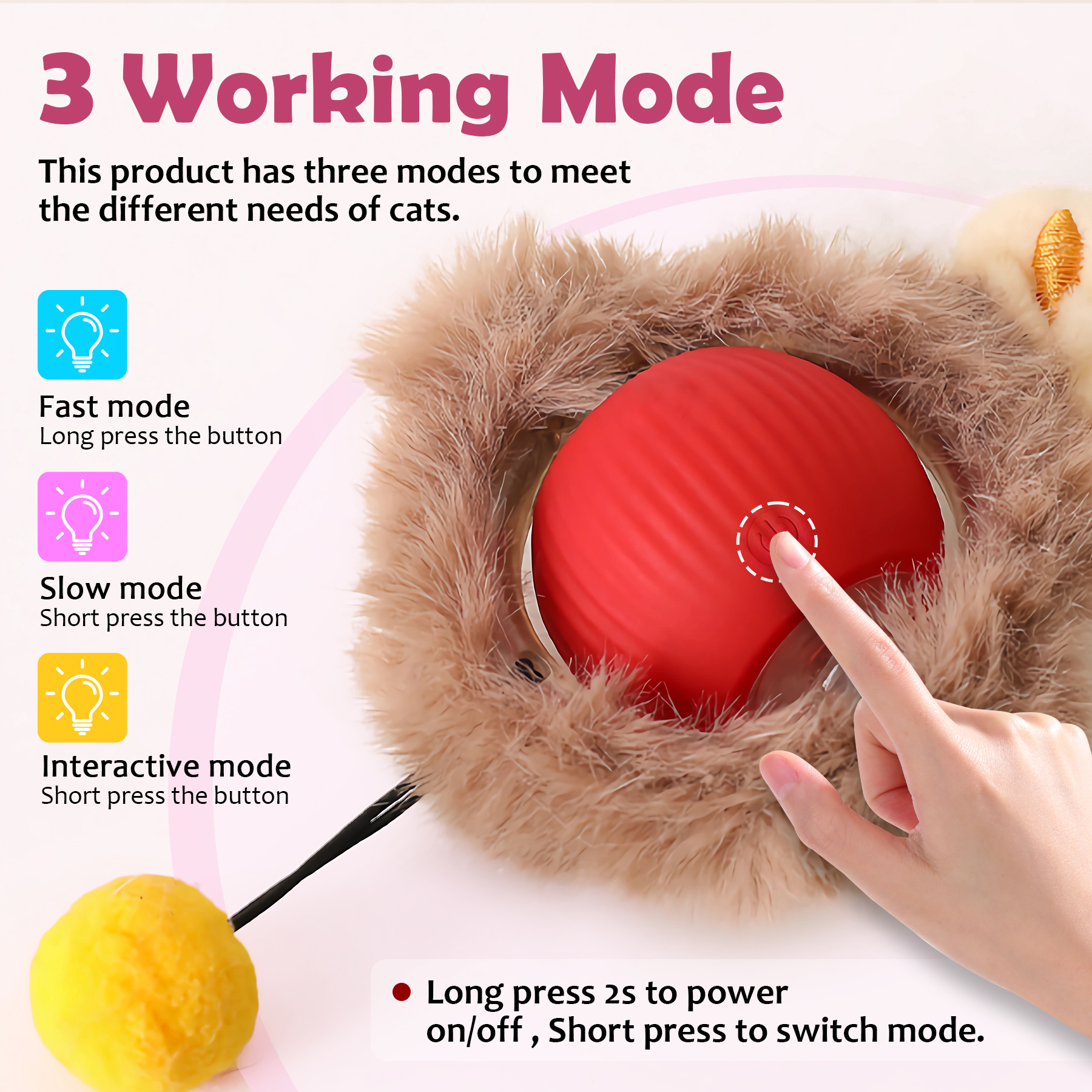 Juguetes Interactivos de Bola para Gatos y Perros - Pelota Móvil con Luces y Cola y Orejas de Conejo para Mascotas Domésticas — imagen 11