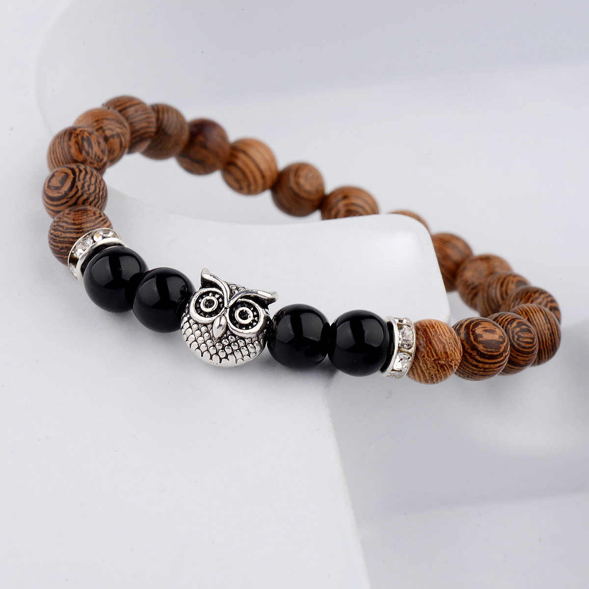 Owl frosted stone lifeline wood grain bracelet — image 3