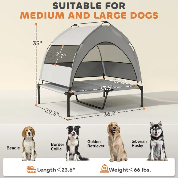 Cama para Perros Elevada con Pabellón Removible, Cama Portátil Exterior para Mascotas con Manta de Enfriamiento y Bolsa de Almacenaje — imagen 2