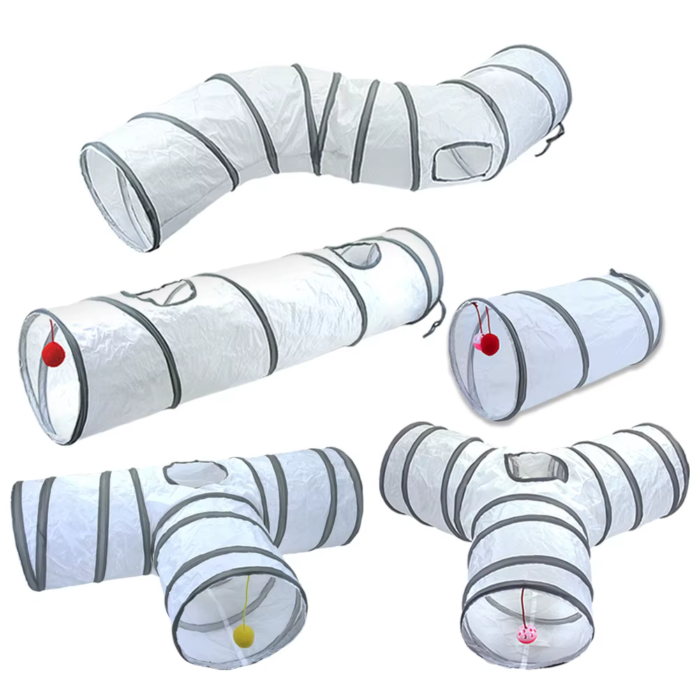 Pet Cat Tunnel Toys Foldable White Pet Cat Kitty Training Interactive Fun Toy For Cats Rabbit Animal Play Tunnel Tube — image 2