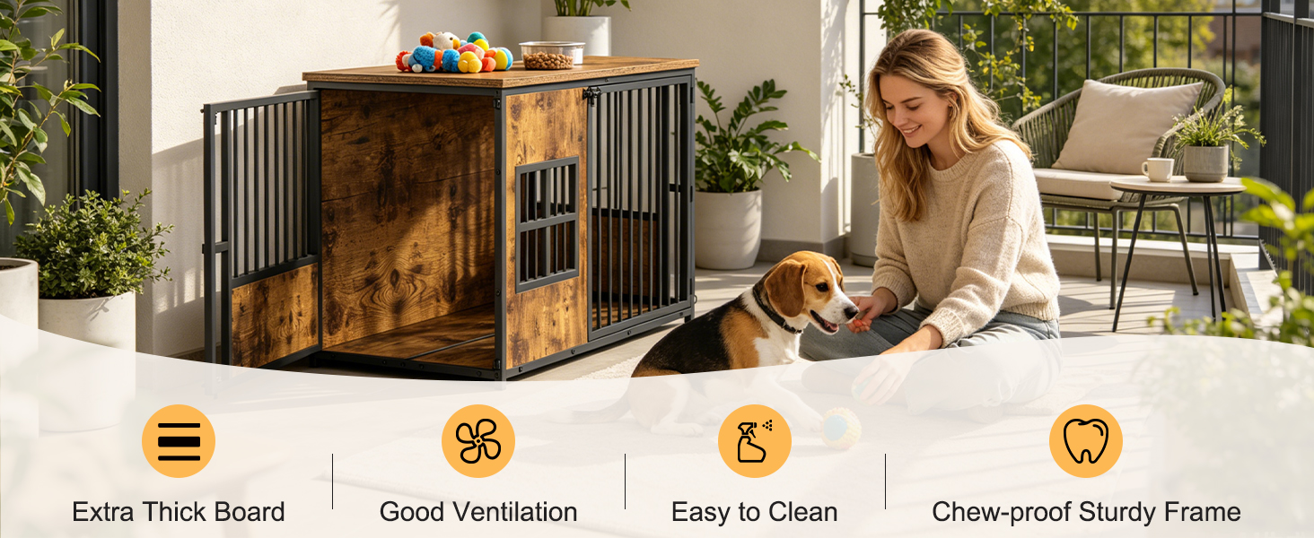 Wooden Dog Crate Furniture, Large Dog Kennel with Storage Top, Indoor Pet Cage — image 6
