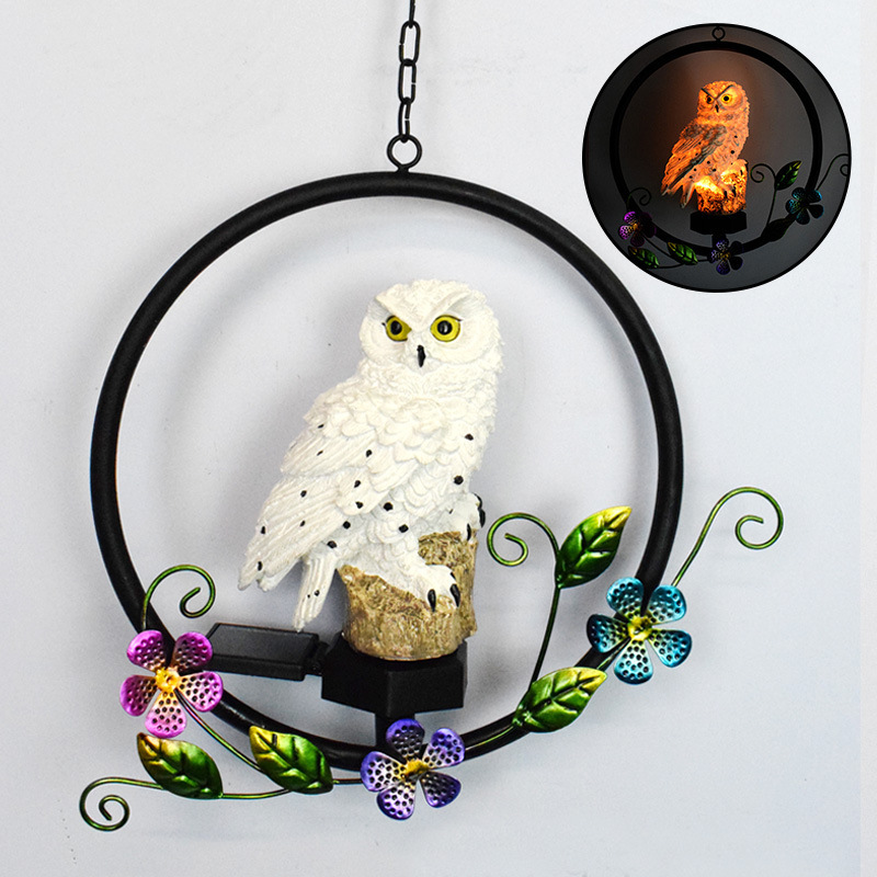 Owl Solar Resin Wrought Iron Hanging Light Outdoor Garden Wind Chime Light LED Landscape Decoration Pendant Light — image 6