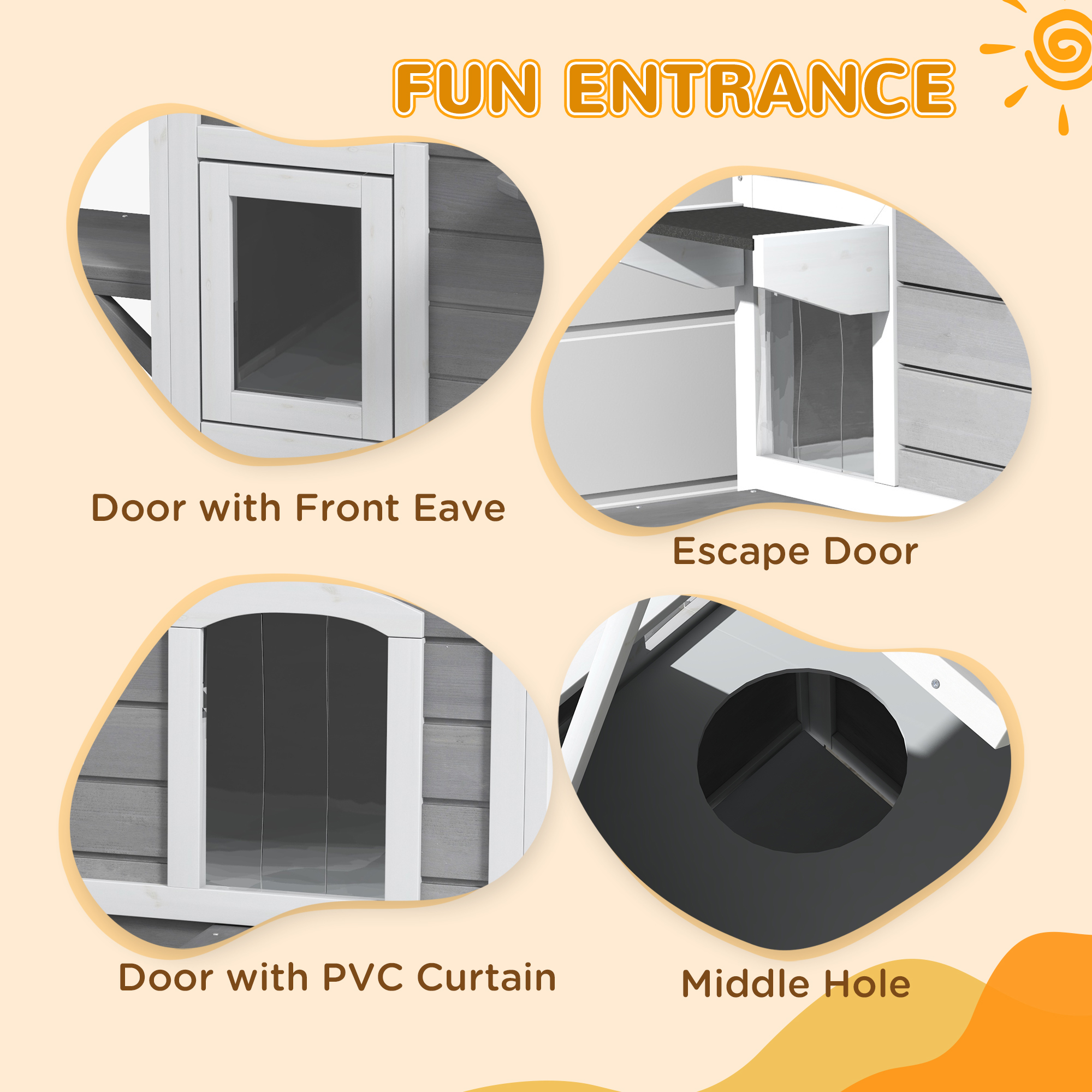 Casa Para Gatos Exterior de 2 Pisos, Recinto de Madera Resistente a la Intemperie Para Gatos Callejeros Con Puerta de Escape, Techo Abatible y Plataformas Para Saltar, Gris — imagen 2